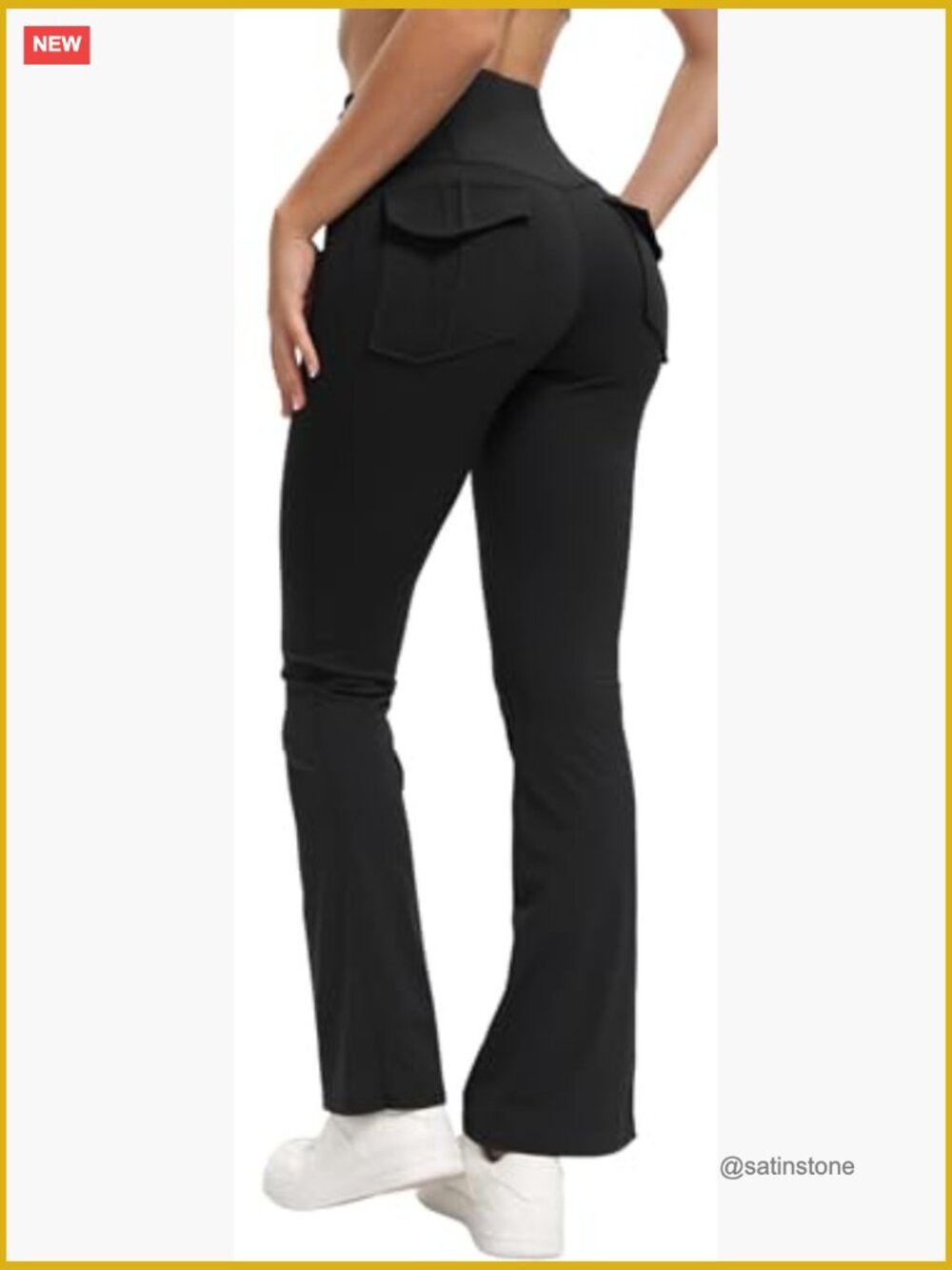 High Waisted Flare Leggings with Pockets Tummy Control Bootcut Yoga Pants - Picture 4 of 7